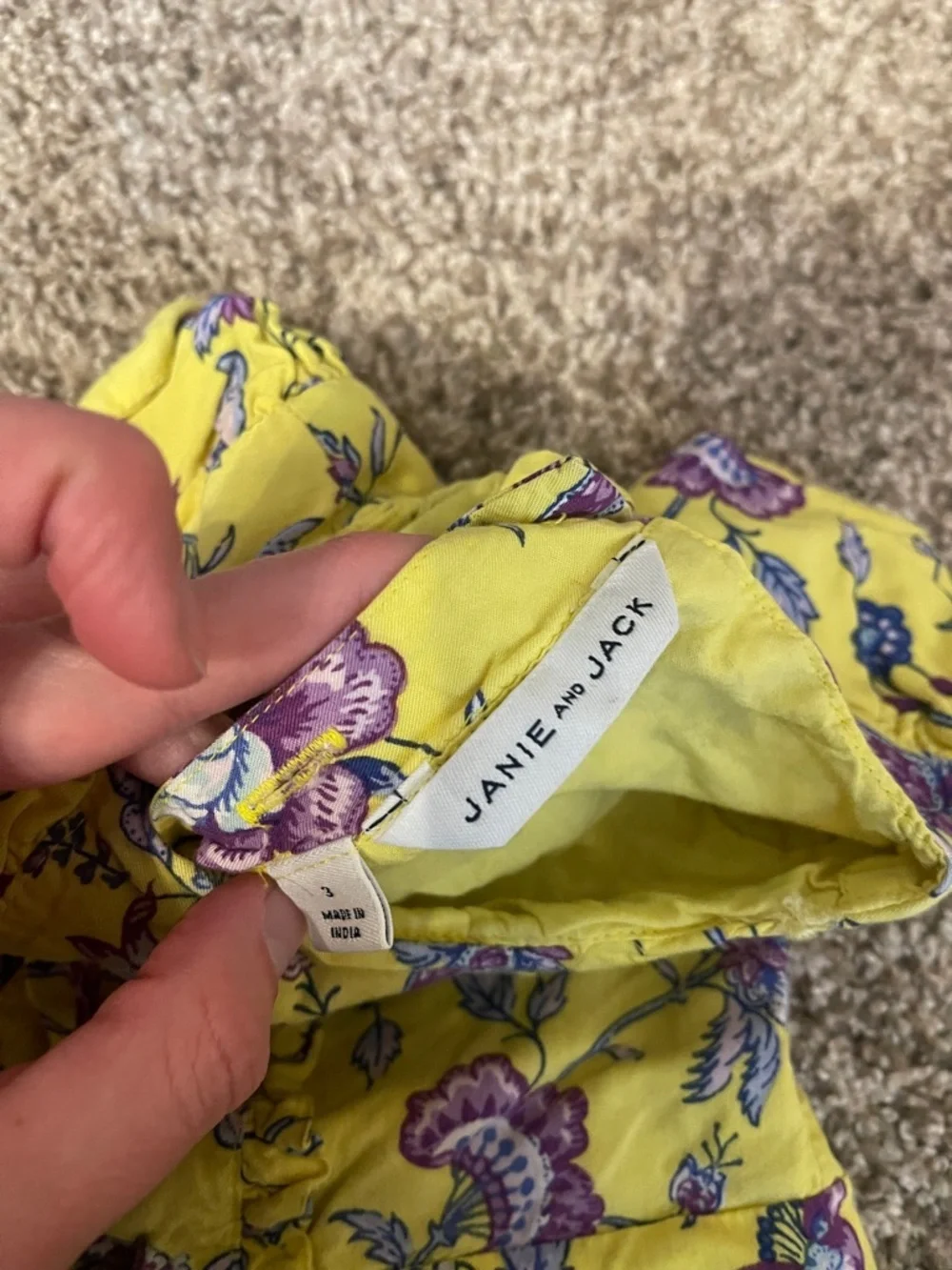 Janie and Jack floral ruffle dress size 3T yellow purple preppy summer cotton